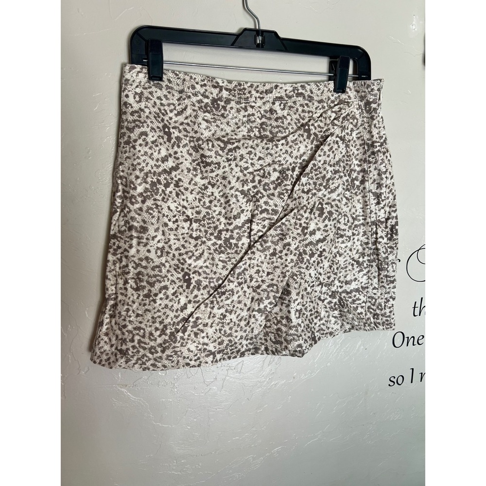 Free People Fake Out Leopard Animal Print Faux Leather Front Mini Skirt 10 Tan - Picture 5 of 12